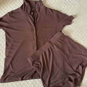 Worn once! Sold out online Skims Chocolate Brown PJ Set!